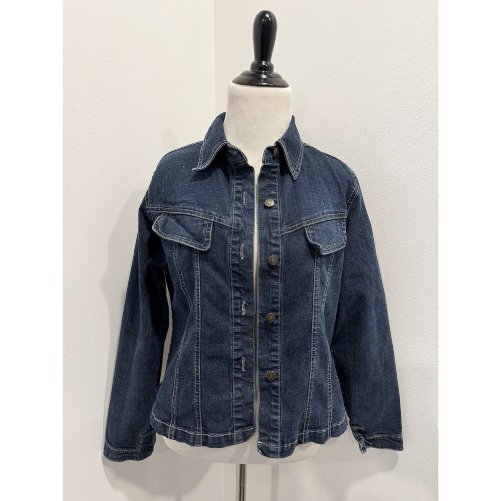 Vintage Live a Little Denim Jacket Women's Blue Button Up Size Petite Medium